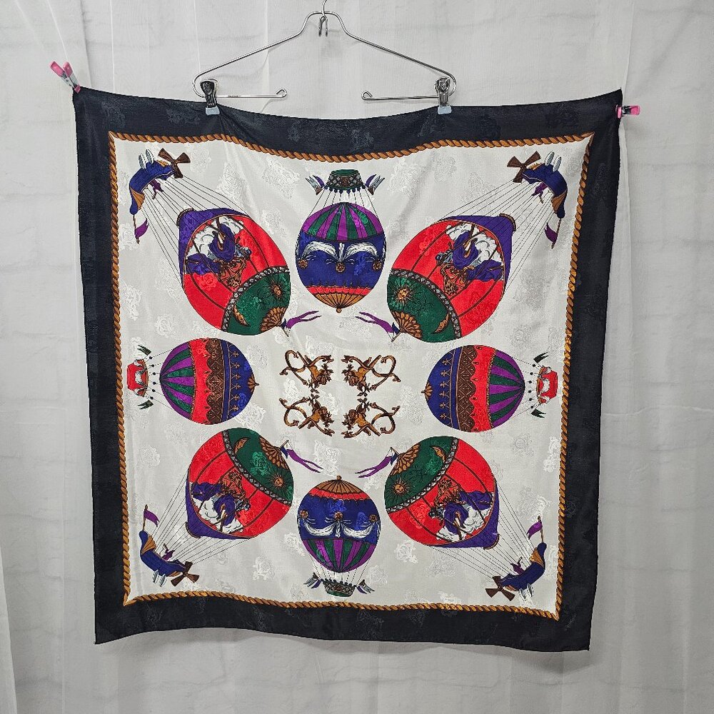Unbranded Scarf Hot Air Balloon Square Black Red Baroque Maximalist